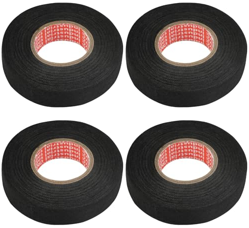 4 Rollos Cinta Aislante de Tela Adhesiva Eléctrica, 19 mm x 12 m, para Cables y Arnés de Cableado Alta Temperatura, para Coche y Motocicleta