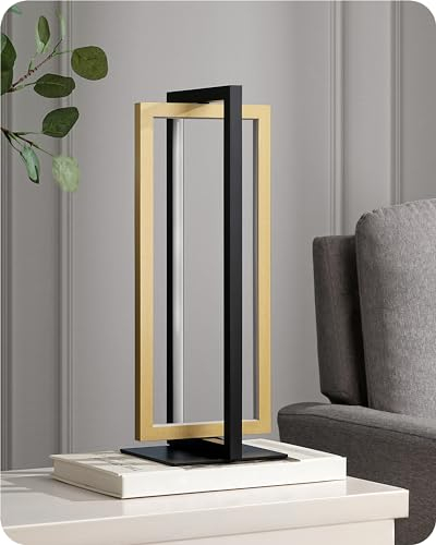 EDISHINE LED Tischlampe, Touch Dimmbare Nachttischlampe, moderne Schreibtischlampe Schwarz Gold aus Metall, 3 Farbtemperaturen, 750 Lumen für Schlafzimmer, Wohnzimmer, Büro, Schreibtisch, Geschenk