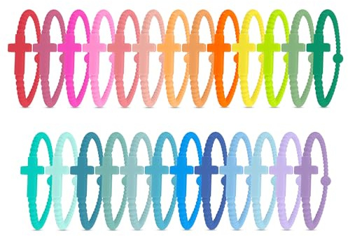 Ryan & Rose Jesus Bracelets - Cross Silicone Bracelet (Kaleidoscope (25 Pack), Small)