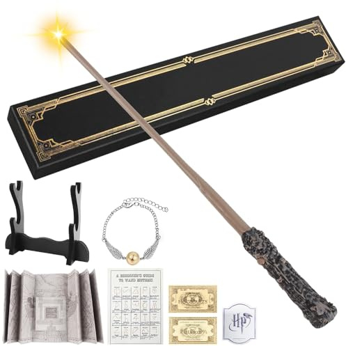 Harz Zauberstab, 36cm Magie Zauberstab in Geschenkbox mit Licht USB Aufladung - Magic Wand mit Landkarte, Fahrkarte und Zauberstabhalter - Wizarding World für Halloween Cosplay und Karneval