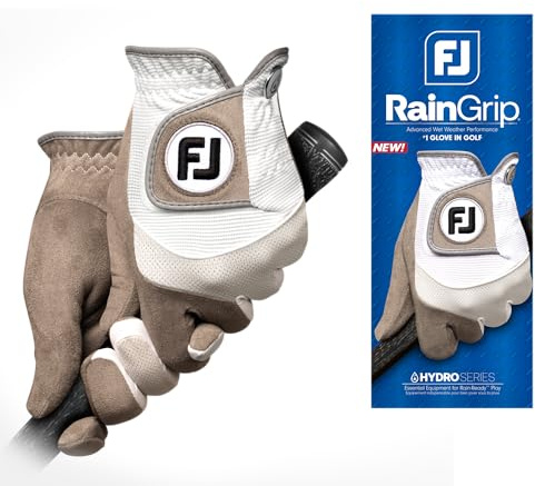 FootJoy RainGrip Golfhandschuh für Herren, Weiß/Grau, Größe M/L, 1 Paar