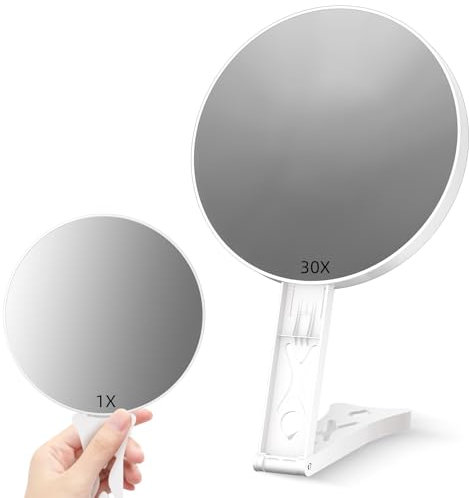 Suupvaor Vergrößerungsspiegel 30fach, Doppelseitiger Spiegel 30X /1X Großer 14cm Reise schminkspiegel, Hohe Vergrößerung Handspiegel kosmetikspiegel mit Griff für Präzisions Makeup, Tiefenreinigung