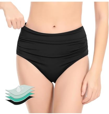 ABINGOO Mujer Bañador Menstrual Prueba de Fugas Braga de Bikini Cintura Alta Parte Inferior de Bikini Baño Menstrual Bikini(Negro,M)