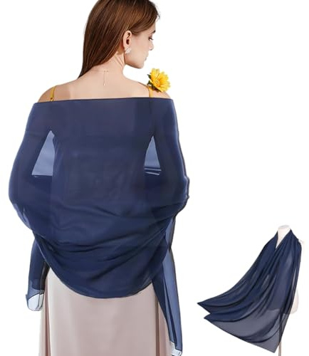 DHJWDUX 1 pieza vestidos de novia bufandas para mujer gasa estola bufanda para vestidos de noche damas bufanda suave ligera para boda novia pañuelo de hombro azul marino.