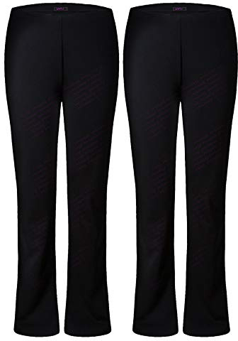 M1427 Ladies Womens Bootleg Trousers Pack of 2 Finely Soft Ribbed Stretch Pull On Pants Casual Full Elasticated Waist Bottoms Plus Sizes 8-26 (UK, Numeric, 14, Regular, Regular, Black Long)