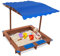 Sandkasten mit Dach 126x121x118cm Holzsandkasten mit Abdeckung & Matschküche für Kinder Sandkiste aus Holz mit praktischem Sitzflächenrand für Outdoor und Garten (Blau, Braun)