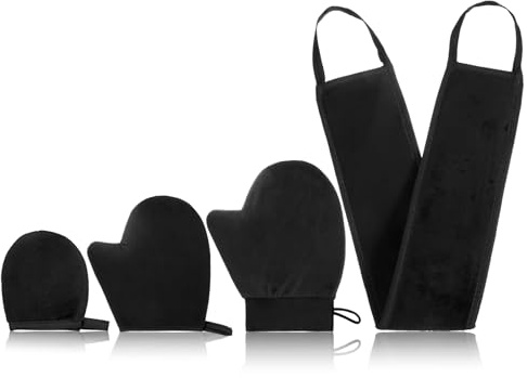 TIESOME Lot de 4 gants applicateurs autobronzants 4 en 1 réutilisables pour le visage, le corps, le dos, sans traces (noir)