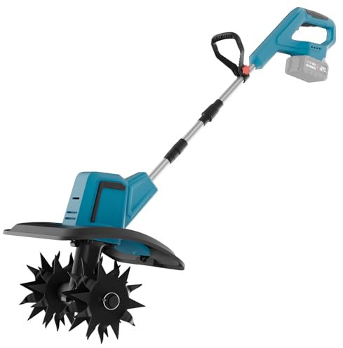 Motoazada electrica para batería Makita de 18 V, Motoazada Bateria con Motor Sin Escobillas, Profundidad 15cm, Ancho 20cm, Cuchilla de Doble Cara, Agricultura y Jardinería.