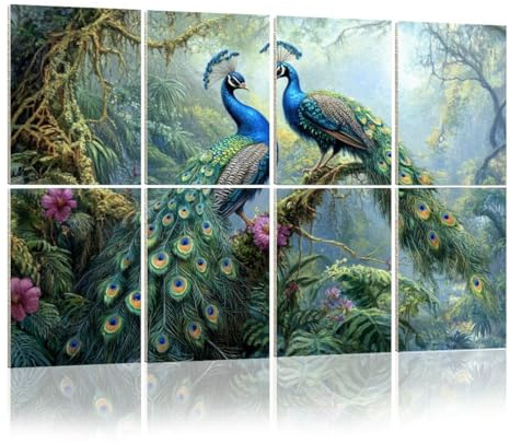 8 Pack Acoustic Foam Panels Sound Proofing Panels Peacocks Walk Forest Beautiful Wall Art Animal Pictures Home Acoustic Wall Panel Soundproofing for Livingroom Nursery Room 48x32 Home Decor