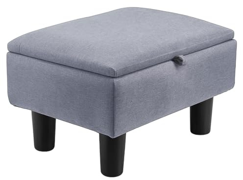 YORKING Footstool with Storage, Small Ottoman Stool, Fabric Footstool with Padded Seat, Sofa Footrest Extra Seating for Living Room Bedroom Entryway, 15.7×11.8×9.4, Light Grey