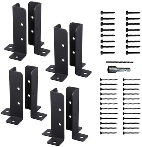 Lawnoval Kit de soportes de metal ajustables para postes de valla de madera, pérgola, cubierta, buzón y soporte de valla, para 4 juegos negros