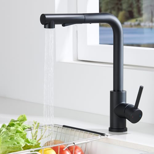 HanCrobiyx Wasserhahn Küche Schwarz, Küchenarmatur mit Brause Ausziehbar, Hochdruck Mischbatterie Küche Armatur mit 2 Modus, Einhebelmischer Spültischarmatur 360° Schwenkbar SUS304 Edelstahl