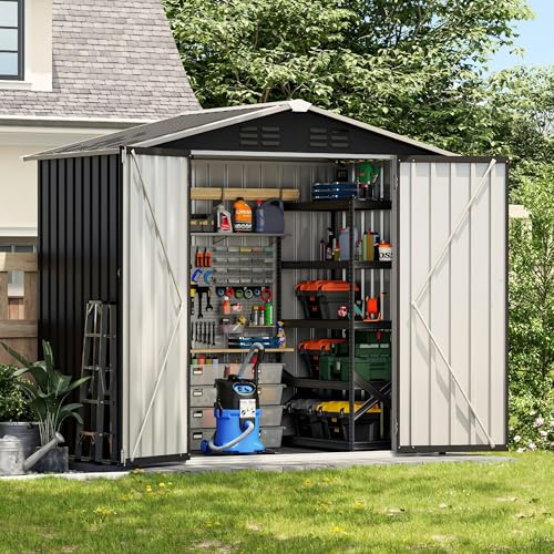 UDPATIO Trädgårdshus i metall med 3,7 m³ – 196 x 132 x 185 cm för utomhusbruk, utrustningsskjul, cykelgarage, galvaniserat stål med låsbar dörr för bakgård, mörkgrå