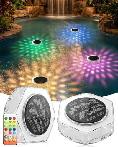 AdalyRoma Luz Solar Piscina Flotantes, RGB Cambio de Color, 2 Piezas