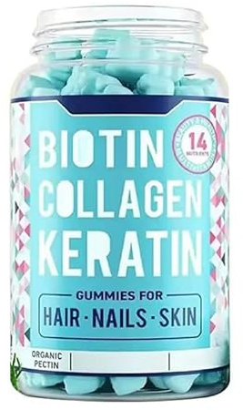 Biotin Collagen Gummies - Stödjer hårväxt, glödande hud och starka naglar - för män och kvinnor - Sockerfritt, ekologiskt pektin