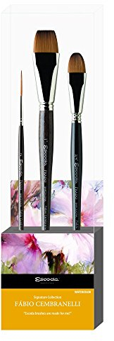 ESCODA Set 3 Aquarellpinsel - N.2 Rund Spitz Lang Gefasst, N.3/4“, N.1 Flach Kunsthaar Set #2 Fabio Cembranelli Serie Prado Profesionell Handgefertigt in Barcelona.