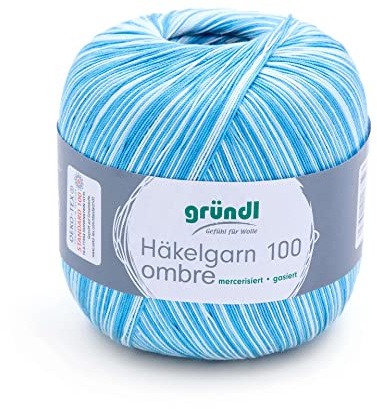 Gründl Häkelgarn 100 ombré (mercerisiertes Baumwollgarn zum Häkeln aus 100% Baumwolle, 100 g / 566 m, Nadelstärke: 1,5-2, 1 x 100 g), Ocean