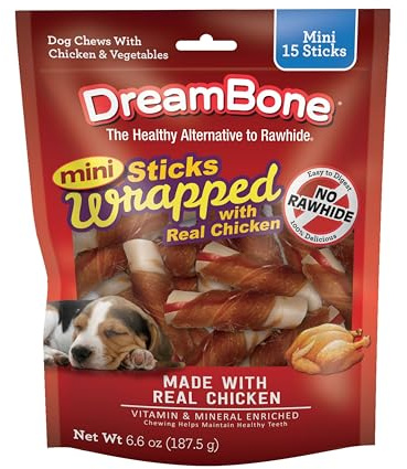 DreamBone Mini Sticks Wrapped With Real Chicken, Rawhide Free Dog Chew Sticks, 15 Count