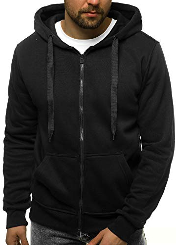 OZONEE Herren Kapuzenpullover Sweatjacke Sweatshirt Farbvarianten Kapuzenjacke Kapuzenpulli mit Reißverschluss Langarm Hoodie Sport Style Casual Fitness Training Basic 02B SCHWARZ XL