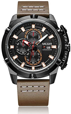 Multifunktionell Herrenuhr Kronograf Kalender Mekanism Vasserdichte Uhr Herren Lederband Quarzuhr rem 2