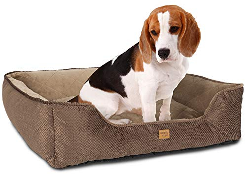 ib style Milo Hundebett, Hundekorb waschbar, Hundecouch, Schlafplatz mittelgroße Hunde, Hundesofa, Abnehmbarer Bezug, M Braun