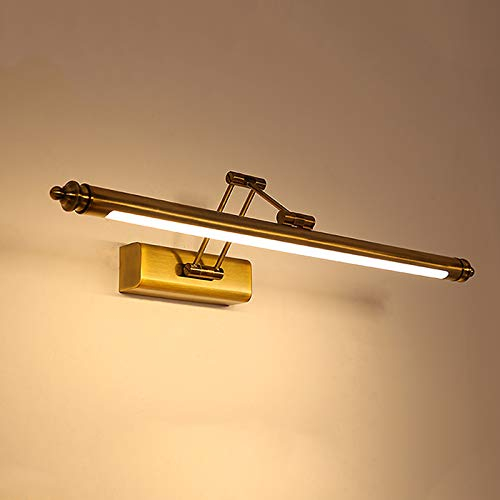 HKLY Retro Messing Spiegellampe Badezimmer, LED Badleuchte Spiegelleuchte Verstellbar mit Metall Basis, Vintage Schranklicht 3000K Warmweiß Wandleuchte Innen Antik für Spiegelschrank,50cm/8w