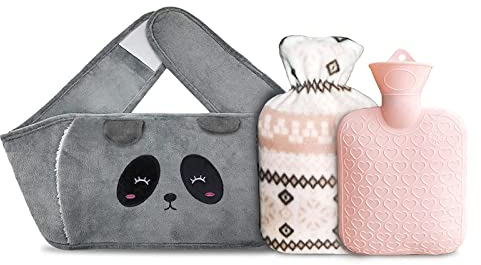 Bouillotte Peluche, Bouillotte Ceinture, Bouillotte En Caoutchouc Pour Eau Chaude Avec Housse Peluche Douce Chauffe-Taille, Soulage Douleurs Menstruelles, Musculaires &Lombaires Gris