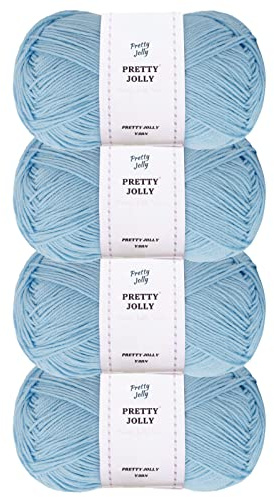 Pretty Jolly 4 Skeins Soft Baby Yarn, 100% Cotton, Crochet & Knitting, 4 Ply, Fingering Weight, Blanket Yarn for DIY Craft Total Length 4×160m/4×50g (Aqua)