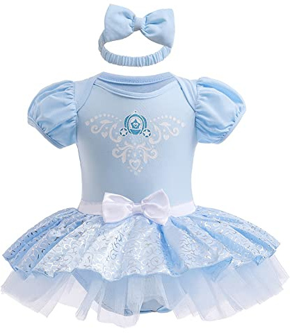 HIHCBF Neonata Costume di Carnevale Vestito da Principessa Cenerentola Pagliaccetto per Bimba Compleanno Festa Halloween Cosplay Natale Abitini per Bambina con Archetto 3-6 mesi