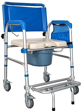 Sedie A Rotelle Toilette Pieghevole per Doccia con Ruote - Sedia da Toilette Multifunzione Domestico,Sedia da Toilette Portatile Mobile Sedia da Bagno per Disabili Anziani A