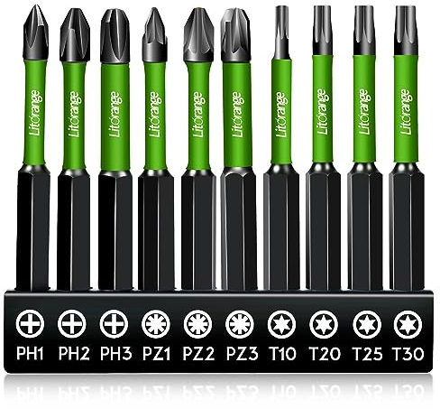 Litorange Magnetic Screwdriver Bits Set,10PCS 70mm S2 Steel Phillips Pozidriv and Torx Screwdriver Bits Set for Impact Drill PH1 PH2 PH3 PZ1 PZ2 PZ3 T10 T20 T35 T30
