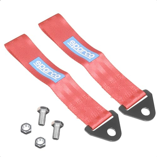LoreenCar 2x Racing Tow Strap Nylon Recovery Rope Front Rear Bumper Hook | High Strength Track Day Tow Webbing Strap with Mounting Bracket, Bolt & Nut, Universal Fit Racing Cart Drift Accessories