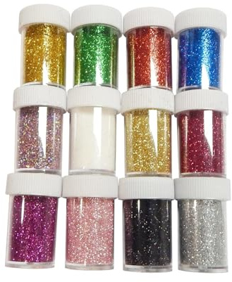 Perlin Craft Glitter - Set di 12 contenitori in polvere glitterata, 168 g, per lavori di bricolage e decorazioni natalizie, set creativo (12 colori)
