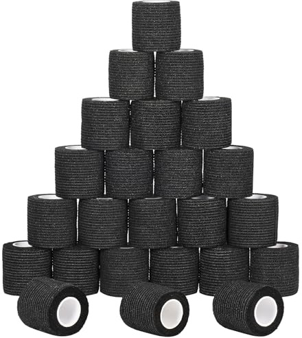 24 Pack Self Adherent Cohesive Wrap Bandages Non Woven Cohesive Bandage Elastic Self Adhesive Bandage Wrap Sports Athletic Tape First Aid Tape for Wrist Ankle Pet Vet Wrap Grip Cover 2 inch (Black)
