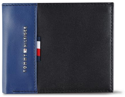 Tommy Hilfiger - portafolios Plegable, Azul/Negro, Una Talla, Billetera clásica de Dos Tonos: múltiples Ranuras para Tarjetas, Ventana de identificación, compacta