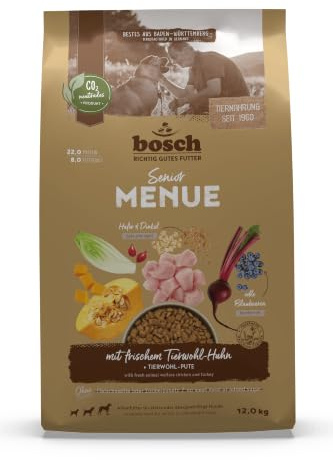 Bosch HPC MENUE Senior med djurväl-kyckling + Dinkel & havre | Torrfoder för äldre hundar av alla raser | 1 x 12 kg