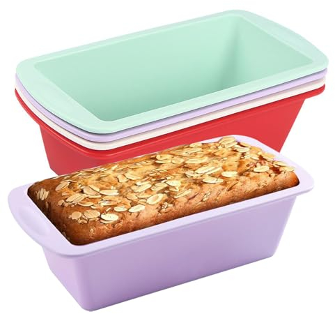 Puedno 4 Pack Silicone Loaf Tins, Silicone Bread Cake Tins for Baking, Rectangle Loaf Tin, Non-Stick 1Lb Rectangle Loaf Pansfor Oven Air Fryer