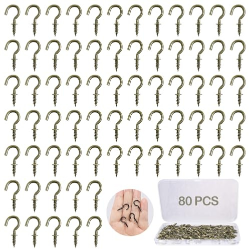 ZFKXGS 80 Pezzi Ganci a Vite Piccoli 1/2 Pollice Bronzo Ganci Avvitabili a Metallo Gancio a Vite Soffitto per Superfici Plastica Legno Appendere Piante Decorazioni Artistiche Natalizie (con Scatola)