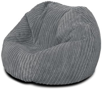 Bags of Beans Large Kids Jumbo Corduroy Bean Bag Chair and Filling Included - Kiddies Indoor Seating Furniture Lounger - Machine Washable Comfortable Fabric For Girls & Boys - (Grey)