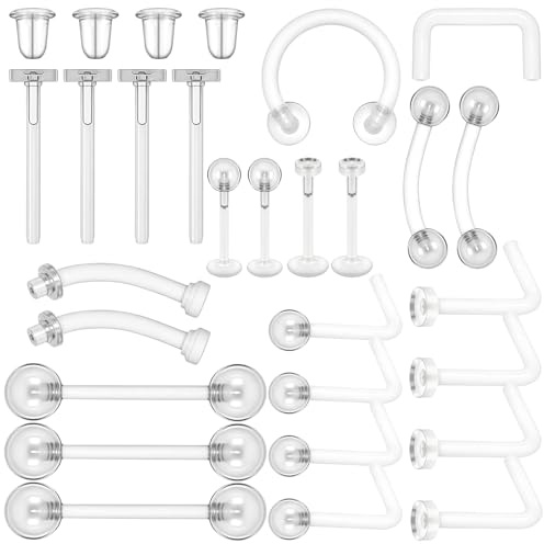 Lusofie 29 st genomskinliga piercingsmycken, akryl septum hållare näsa piercing hållare för kirurgi med örhänge tunga läpp mage brosk tragus skivstång hållare, Mixed(14g, 16g), Akryl, nej
