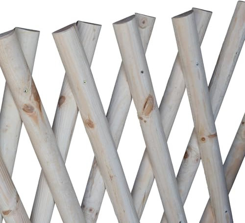 TIMBERMIK 160-300 cm Jägerzaun Ausziehbar Spalier Rankgitter Frisches Holz Kiefer 101 cm Hoch Gartenzaun Naturholzfarbe Verstellbar Deko Wildzaun Halbrunde Scherengitter Holzgitter Nicht Imprägniert
