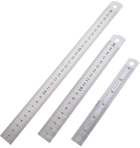 3 Pièces Stainless Steel Ruler, Règles Métalliques en Acier Inoxydable, Règle 15 cm, 20 cm, 30 cm, Double Face avec Échelle Impériale et Métrique, Règle de Couture et Mesure Durable pour Bureau, École