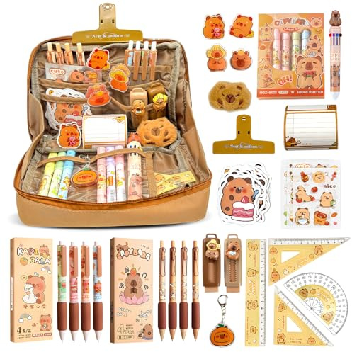 Pardofelis Trousse Capybara 66 Pièces Set, Capybara Papeterie, Stylo Capybara avec Stylos, Pinces, Règles Et Plus Encore pour Bureau, École, Étudiants, Enfants