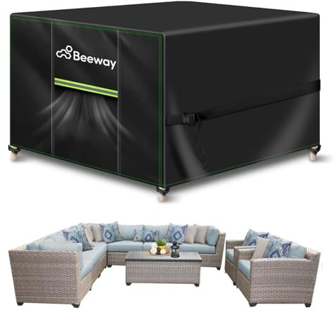 BEEWAY Gartenmöbel Abdeckung Wasserdicht, Schutzhülle Abdeckplane für Gartentische Terrassenmöbel Möbelsets - 420D Oxford Gewebe, Anti-UV, Winterfest, 250 x 250 x 92cm