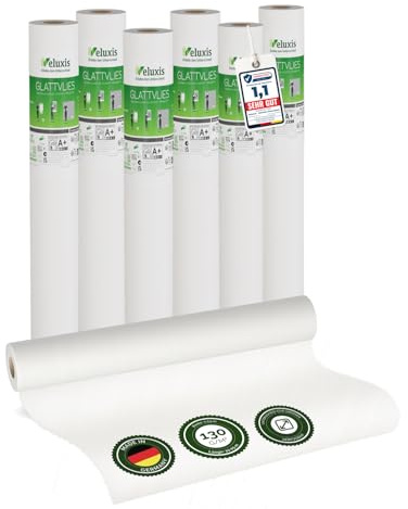 Veluxis® Vlies mural Premium – toile lisse recouvrable, anti-fissures et stable, idéale comme sous-couche avant peinture (lot de 6 rouleaux blancs, 10,05 m x 0,53 m – 130 g/m²)