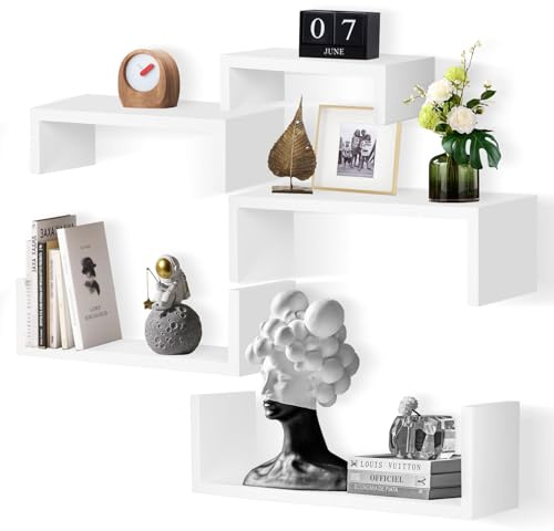 Kinsinder Lot de 5 étagères murales flottantes de tailles différentes, en forme de U, étagère flottante moderne en bois, étagère de rangement pour salles de bains, chambres et plus encore