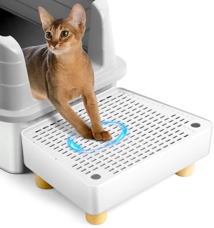 Bartuke Rampa per lettiera per gatti extra large, con piedini in legno, funzione filtro, sgabello a pedale per lettiera autopulente, ideale per gattini e gatti anziani (bianco)