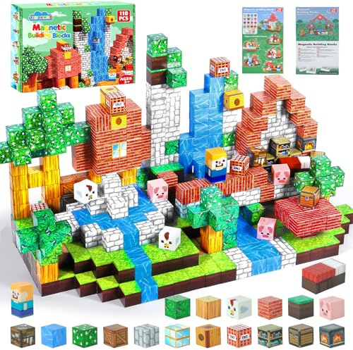 TEBOKHAD Bloques Magneticos Construccion Niños, 110 Piezas Juego Construcciones Magneticas con Piezas Magneticas, Magneticas Niño, Juguete Creativo Montessori para 3 4 5 6 7 8 9 10 Años