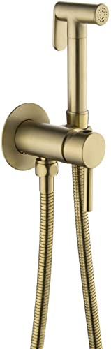 Wall-Mounted Bidet Sprayer Kit - Hot & Cold Handheld Faucet for Toilet Brushed Gold Finish Ideal for Cloth Diapers Easy Installation Hygienic & Eco-Friendly