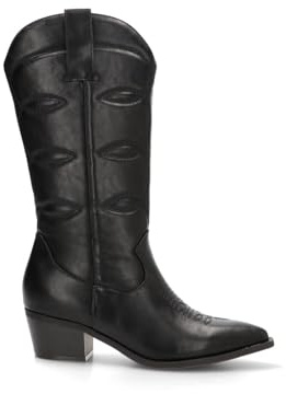 Etika Botas Altas Camperas para Mujer, Bota de Caña Alta (31cm) Estilo Cowboy con Bordados, Tacón Cubano de 5cm y Cremallera, Modelo 110540 Negro - 41